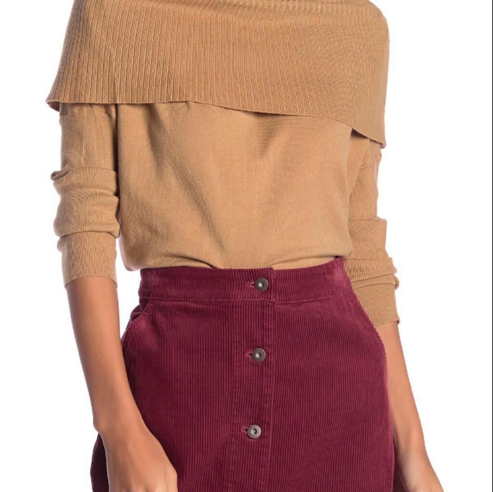 Dreamers by Debut Ribbed Foldover Neckline/Off Shoulder Sweater